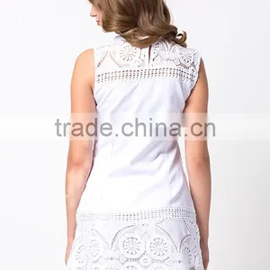 Fashion Sleeveless Short White Summer Women Lace Dress thumbnail-3