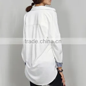Fashion Women Long Sleeve White and Front Open Dress Shirts thumbnail-2
