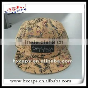 Suede Leather Strap Back 5 Panel Hat With Woven Label on Front thumbnail-1