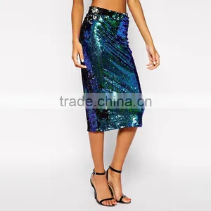 MGOO Special Branded Design Women Sequin Slinky Skirts Green Shinning Midi Party Skirts For Ladies 15145B391 thumbnail-2