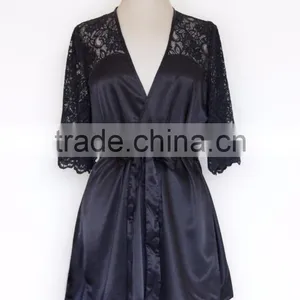 Half Lace Satin Robe , Wedding Gift, Kimono Robe, Bridesmaid, Bride, Anniversary, Birthday, thumbnail-1