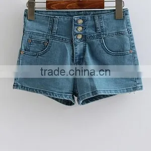 EY0613P Europe Style 2017 Ladies High Waist Washed Denim Shorts thumbnail-1
