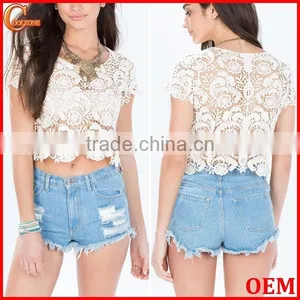 Adorable Round Neck Crochet Knitting Tops for Woman thumbnail-1