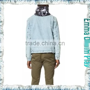 Men's Warm Weather White Blue Denim Jacket With Silver Button thumbnail-2