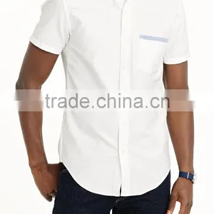 2015 SHORT-SLEEVE VINTAGE OXFORD SHIRT WITH TIPPED POCKET Slim Fit Button Down Summer Men Shirts thumbnail-1