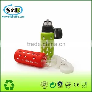 Hot Sell New Design Jelly Color Glass Water Bottle With Silicone Sleeve thumbnail-1