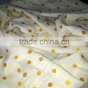 Metallic Printed Polka Dot Organic Flax Linen Hand Woven Fabric thumbnail-1