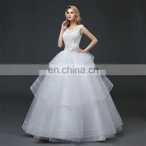 HS1601 Vintage Lace Applique Elegant White Ruched Tulle Wedding Dress 2017 thumbnail-1