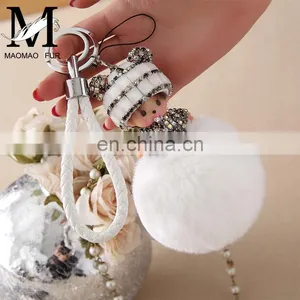 Fashion Cute Fur Accessory Real Rabbit Fur Monchhichi Keychain thumbnail-1