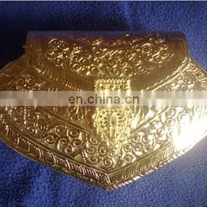 Brass Engraved Gold Clutch Bag With Velvet Interior thumbnail-2