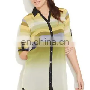 Fashion New Women Clothes Tops Loose Perspective Sexy Sheer Chiffon Collar Neck Strip Print Style Shirts For Women thumbnail-1