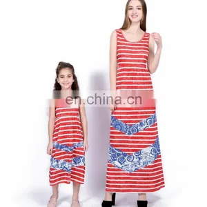 2019 Summer Mommy and me Family Wear Womens Red Stripes Lace Ruffle Maxi Daughter Dresses (this Link for Girls,1-12years) thumbnail-4