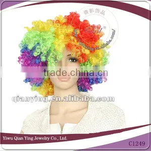Crazy Rainbow Color Cheap Afro Curly Clown Party Wigs thumbnail-1