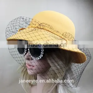 Elegant Veiling Wool Felt Hat With Flower For Women thumbnail-2