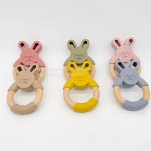 Silicone Wood Baby Teether Cute Rabbit Toys thumbnail-2