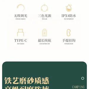 Camping Light Rechargeable Outdoor Mountain Camping White Light Warm Light Type-C Rechargeable Tent Light thumbnail-5