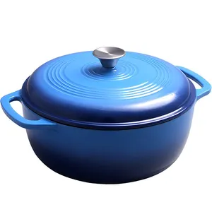 Enameled Cast Iron Round Dutch Oven With Lid and Dual Handles, Heavy-Duty & Small, 5L, Blue thumbnail-1