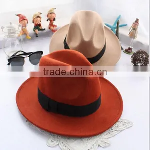 Wholesale as Movie Fashion Lady Red Wide Brim 100% Wool Felt Fedora Floppy Bowknot Orange Fedora Hats thumbnail-1
