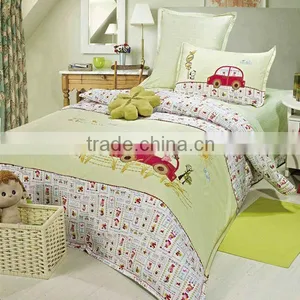 Embroider Car Bedding Cotton Child Duvet Cover Bed Set 205TC In Green Color thumbnail-1