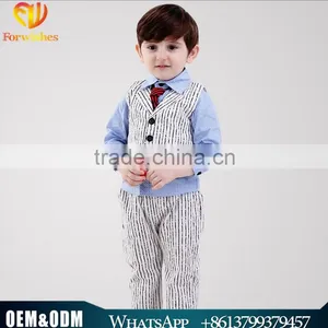 2016 Wholesale New Arrival British Gray Striped Vest Three-piece Baby Boy Set Plaid Shirt With Tie Baby Boy Clothes Suit thumbnail-1