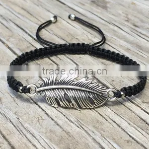 Feather Bracelet Adjustable Macrame Cord Bracelet Antique Feather Bracelet thumbnail-1