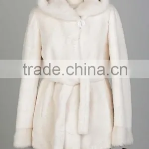 Rex14065 Hot Design Elegant Rex Rabbit Fur Coat White With Belt thumbnail-1