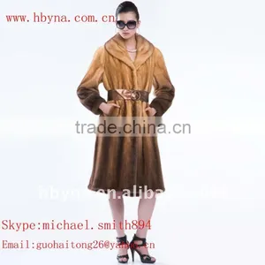 Brown Long Mink Fur Coat With a Waistband thumbnail-1