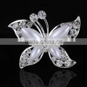 Bridal Hair Rhinestone Brooch Pins,Butterfly Brooch With Pearl thumbnail-2