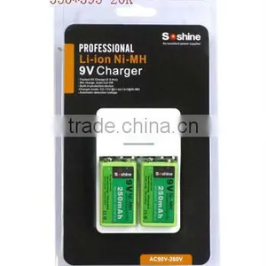 HOT SALE!!! Soshine 9V Li-ion Ni-MH NI-CD Battery Charger With 650mAh Lithium-ion Rechargeable 9 Volt Batteries thumbnail-5