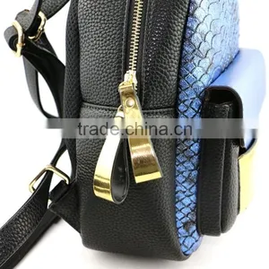 Fancy Blue Pattern Girls Bags Fashion Design Genuine Leather Backpack for Lady thumbnail-5