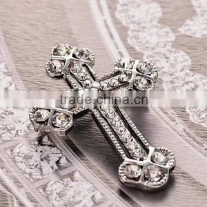 Alloy cz Diamond Crystal Men's Vintage Cross Brooch thumbnail-2