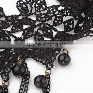 Black Lace Handmade Chain Tassel Choker Goth Victorian Vampire Necklace Pendant thumbnail-3