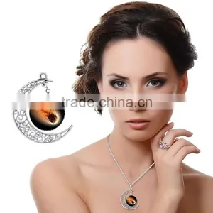 IN STOCK 2016 Silver Plated Color Women Glass Cabochon Pendant Necklace Wholesale thumbnail-5