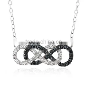 Fashion Sterling Silver Infinity Cubic Zircon Necklace 925 Sterling Silver Double Infinity Black and White CZ Necklace thumbnail-1