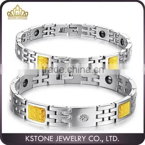 KSTONE 316L Stainless Steel Bio Energy Magnetic Crystal Yellow Carbon Fiber Bracelet for Couple thumbnail-1