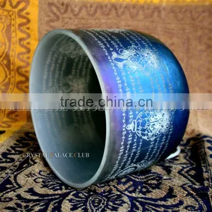 Frosted Quartz Crystal Singing Bowls With Design and Colorful and Musical Note thumbnail-4