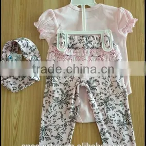 100% Cotton 4pcs Set Baby Romper Set Short Sleeve Romper and Pants thumbnail-3