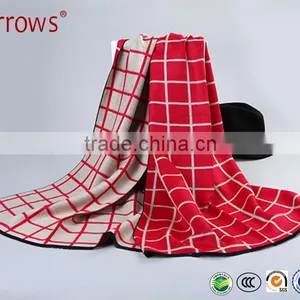 China Red Tartan Grid Plaid Shawl Pashmina Poncho Scarf for Ladies Girls Winter Late Autumn thumbnail-1