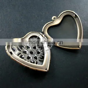39mm Big Filigree Heart Shape Vintage Style Antiqued Bronze Flower Photo Locket DIY Pendant Charm Jewelry Supplies 1131051 thumbnail-3