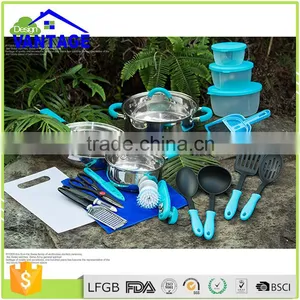 23 Pcs Silicone Handle Stainless Steel Non Stick Camping Cookware Kitchen Set thumbnail-4