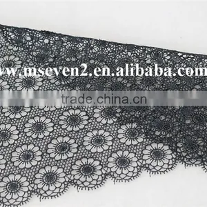 New Black Color Lace Design 2016 Embroidery Scallop Shape Lace Trim Austrian Embroidery Designs Flower Lace in 17cm thumbnail-2