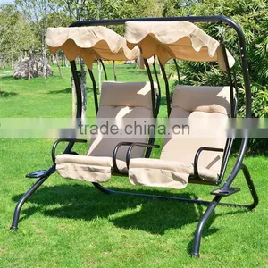Outdoor Garden Patio Covered Double Swing Chair w/ Frame - Sand thumbnail-1