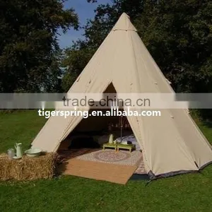 Beige Color Cotton Canvas Folding Luxury Camping Tent Outdoor thumbnail-3