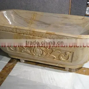 Handcarved Solid Teakwood Sadstone Bathtub in Teak Texture thumbnail-1
