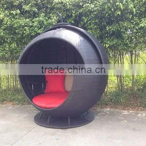 Special Design Rattan Furniture Rotatable Black Apple Sunbed thumbnail-2