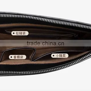 Wholesale High Quality Luxury Business Style Genuine Soft Shipskin Leather Woven Suede Wallet Envelope Bag Men Cltch Handbag thumbnail-4