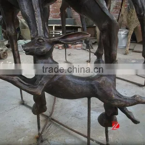 Large Decorative Running Bronze Rabbit Statue thumbnail-1