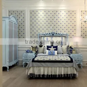 European Style Classic Design Boys Light Blue Children Wooden Carved Cloth Art Cot Bed - BF07-70356 thumbnail-1