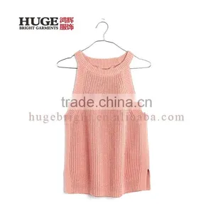 Sleek High Neck And Cutaway Shoulders Cotton Sleeveless Sweater Vest thumbnail-2