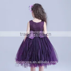 2017 Girl Party Wear Western Dress Elegant Dress Big Bow Purple Dress thumbnail-3
